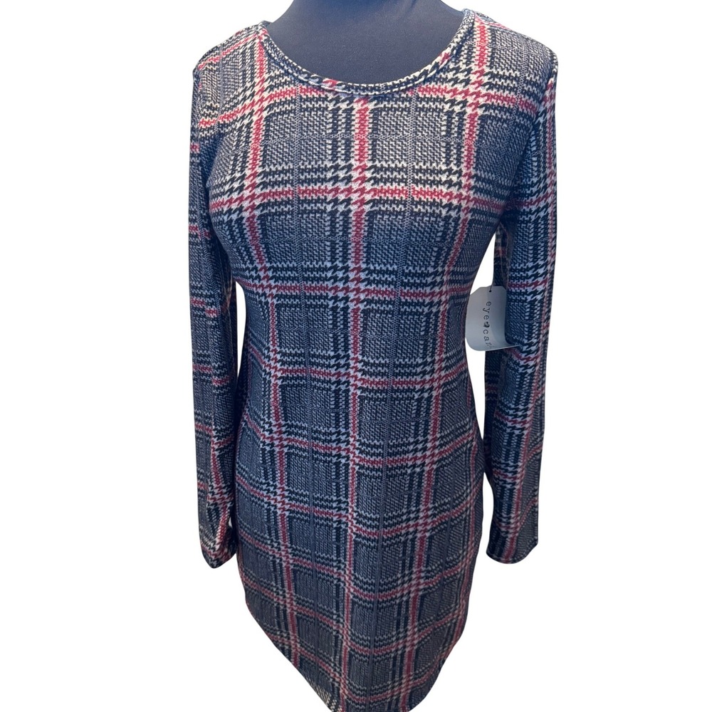 NWT Eye Candy Plaid Dress Criss Cross Back Long Sleeve‎ Size L Juniors